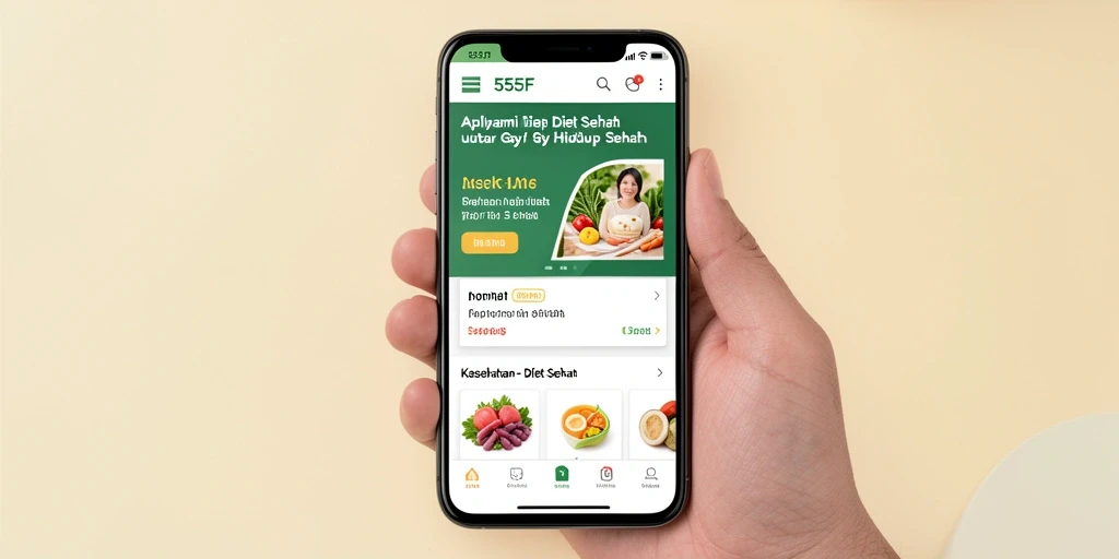 Tampilan antarmuka aplikasi Diet Sehat 555F yang menarik dan mudah digunakan.