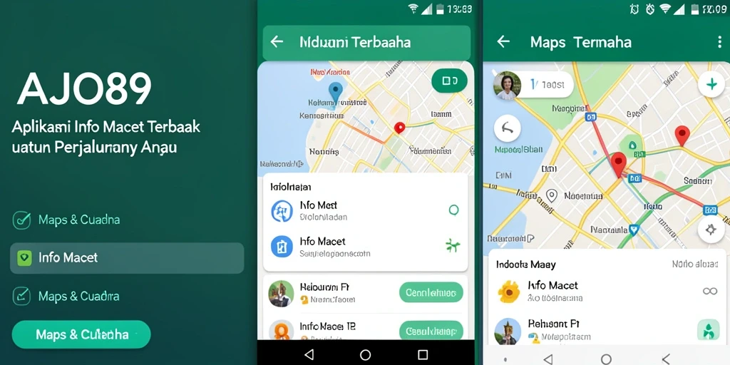 Tampilan antarmuka AJO89 menampilkan informasi kemacetan dan cuaca secara jelas.