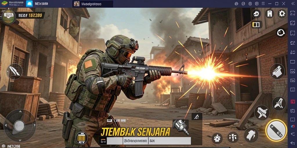 Tampilan antarmuka NEX288 yang menarik dengan fitur Tembak Senjata.