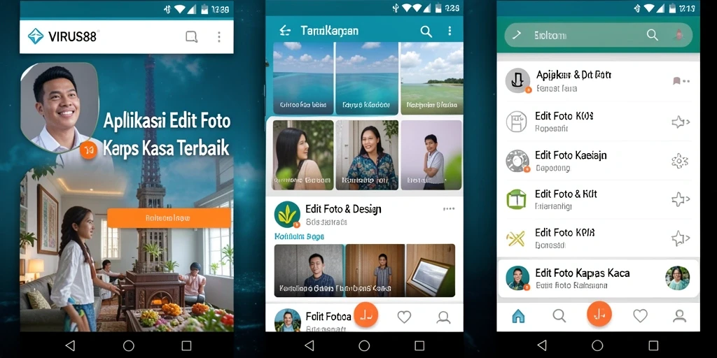 Tampilan antarmuka aplikasi VIRUS88 yang user-friendly untuk Edit Foto Kertas Kaca.